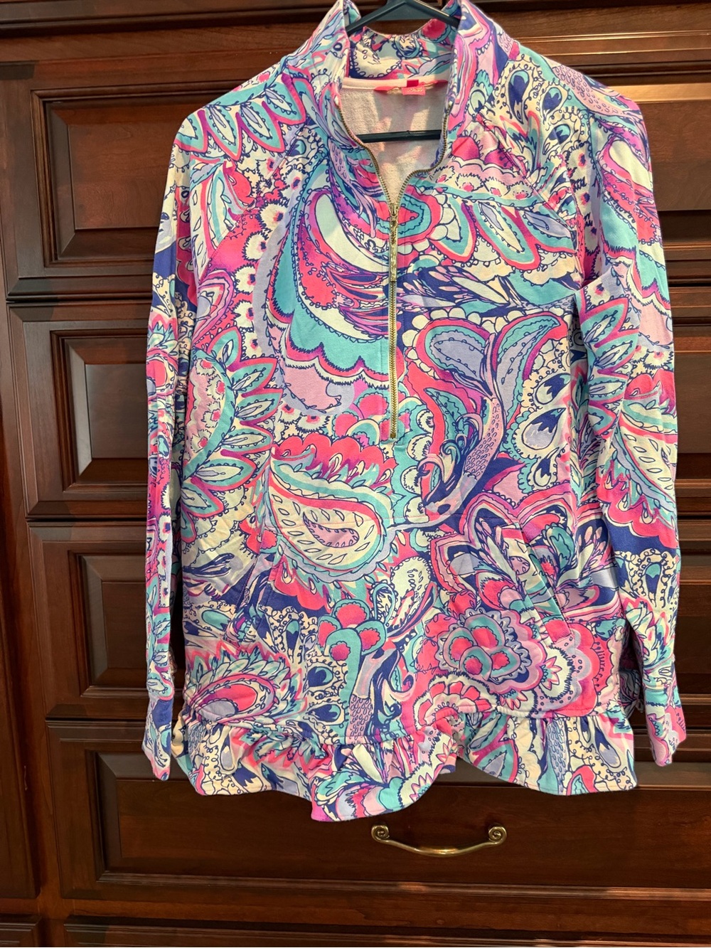 Lilly Pulitzer Pink Aqua Purple Paisley Quarter-Zip Pullover